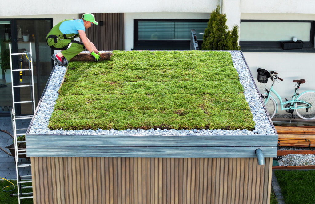 Gärtner arbeitet auf einem Gründach
