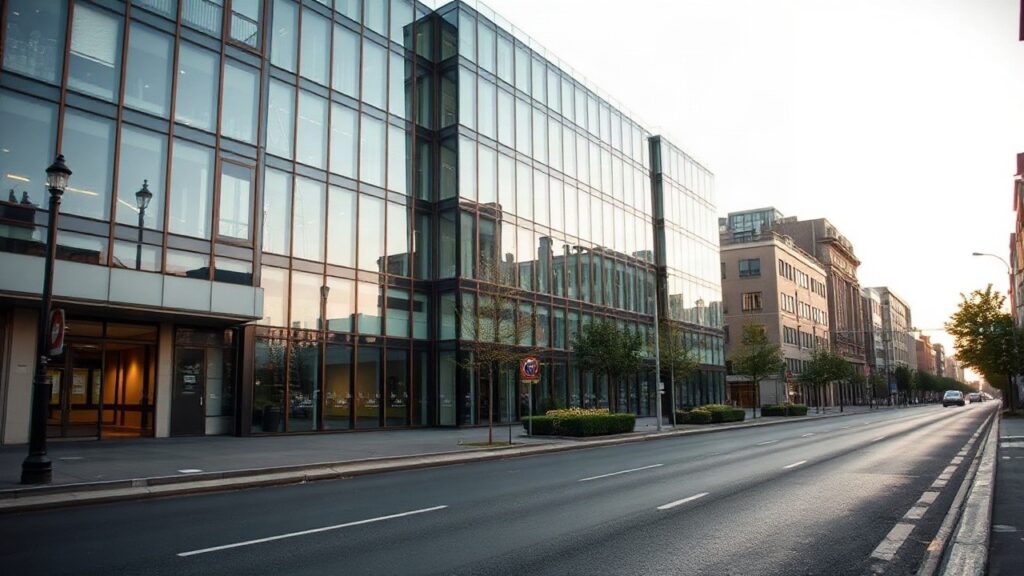 Moderne Bürofassade symbolisiert die Immobilienbranche rund um den ImmoAward 2026 in Berlin und Brandenburg – Symbolbild, KI-erzeugt
