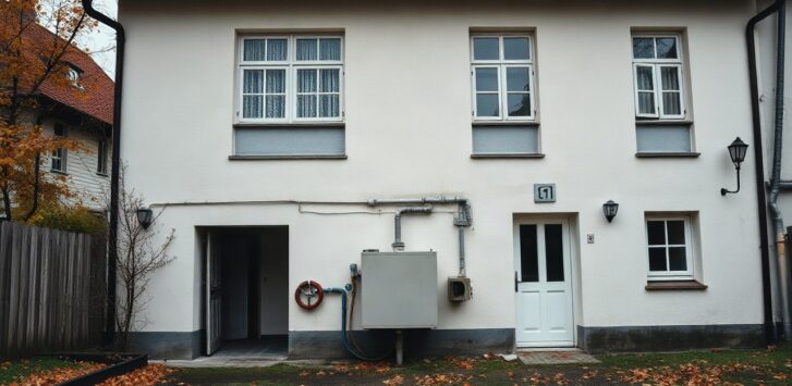 Ein Einfamilienhaus mit Ölheizungstank symbolisiert die neue Kesseltausch-Förderung für Eigentümer in Österreich – Symbolbild, KI-erzeugt