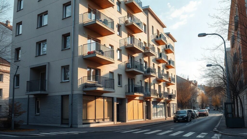 Moderne Mehrfamilienhäuser in einer deutschen Stadt stehen sinnbildlich für den Mietanstieg 2026 – Symbolbild, KI-erzeugt
