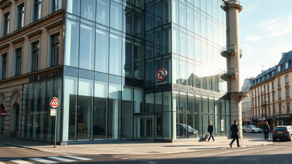 Moderne Bürofassade in Wien steht sinnbildlich für den Aufstieg der Eventagentur im Eventagentur Ranking des Eventex-Index – Symbolbild, KI-erzeugt