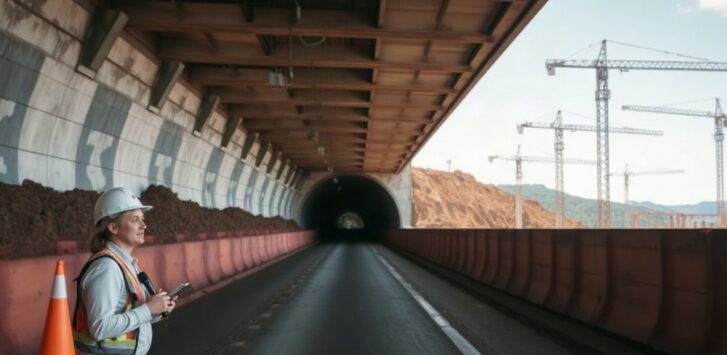 Tunnelbau-Baustelle ohne Personen – Symbolbild, KI-erzeugt