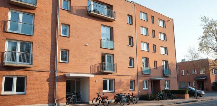 Das Bild zeigt ein saniertes Wohngebäude, das als Beispiel für neue Studentenwohnungen gegen den Wohnraummangel dienen könnte – Symbolbild, KI-erzeugt