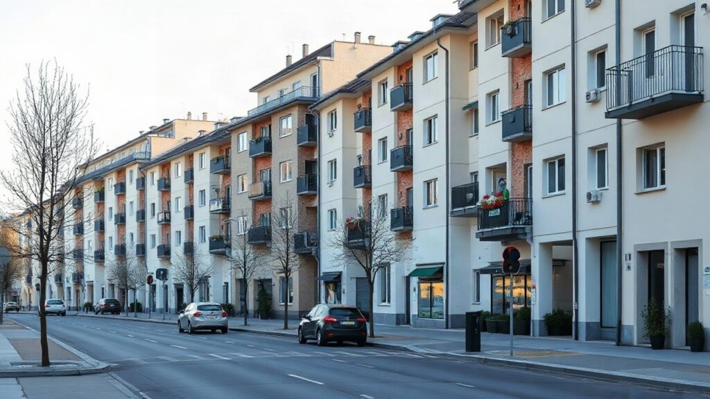 Wohngebäude in einer oberösterreichischen Stadt stehen für die aktuellen Wohnungspreise Oberösterreich – Symbolbild, KI-erzeugt